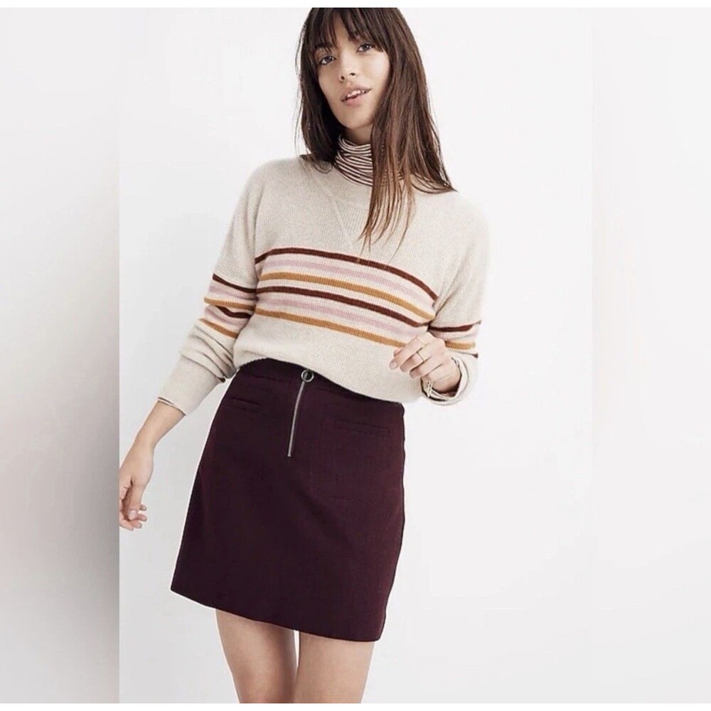 Madewell Burgundy Wool Blend A-Line Mini Skirt Front Zip Size 6